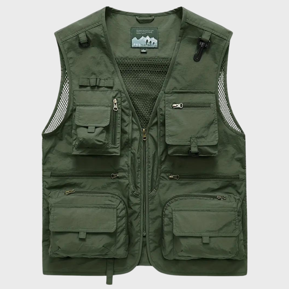 Herren Cargo-Weste Reißverschluss Taschen Oliv - Norvielle