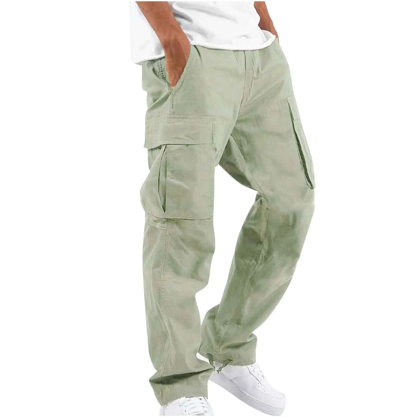 Cargohose | Gerades Bein | Taschen | Freizeithose | Herrenhose-Hellgrün-S-Chaps Herrenmode