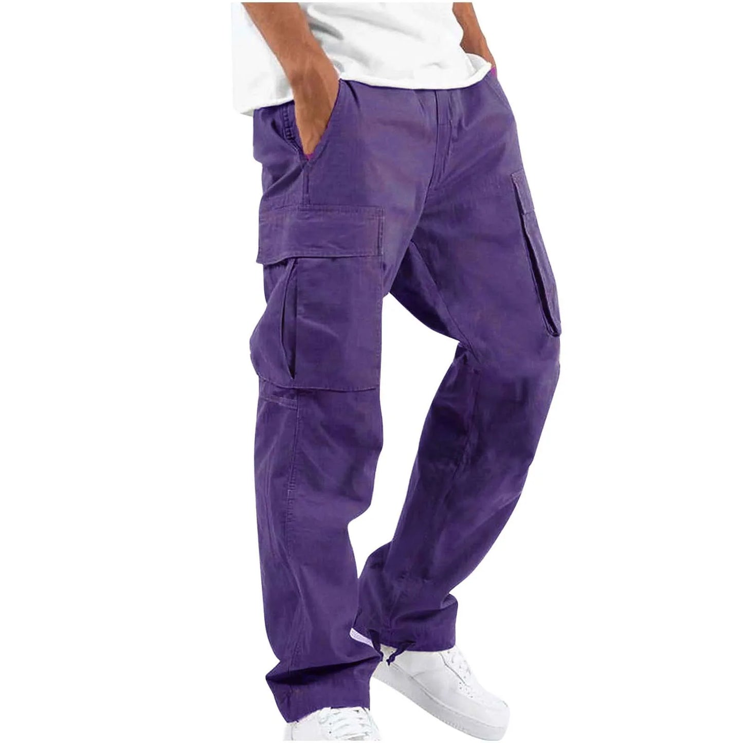 Cargohose | Gerades Bein | Taschen | Freizeithose | Herrenhose-Lila-S-Chaps Herrenmode