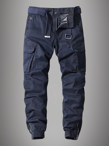 Cargohose – Lässige Cargohose für Männer mit Gummizug am Knöchel und Gürtel-Blau-30-Chaps Herrenmode