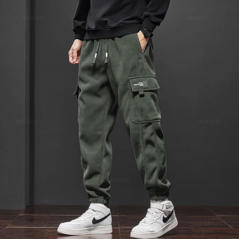 Herren Cargo Jogger Samt Loose Fit Schwarz - Norvielle