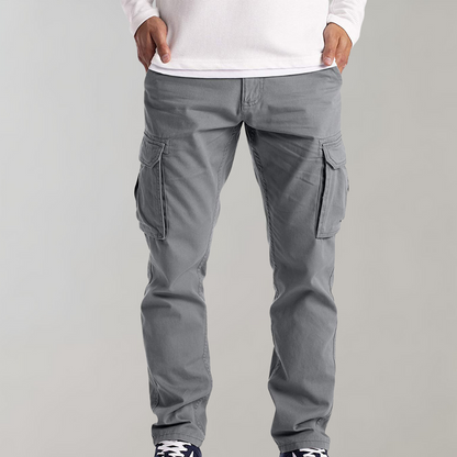 Cargohosen | Gerades Bein | Taschen | Freizeithosen | Herrenhosen-Hellgrau-S-Chaps Herrenmode