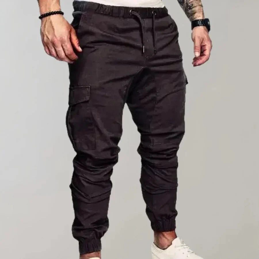 Herren Cargo-Hosen Elastisch Kordelzug Schwarz - Norvielle