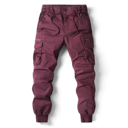 Cargohosen | Kordelzug | Elastische Taille | Herrenhosen | Jogginghosen-Weinrot-29-Chaps Herrenmode