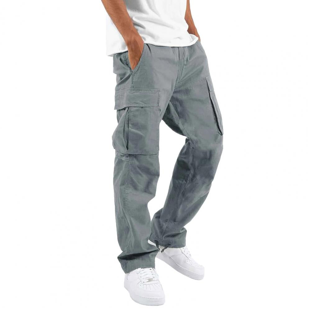 Cargohosen | Lockere Passform | Taschen | Gerade geschnittene Hosen | Herrenhosen-Grau-S-Chaps Herrenmode