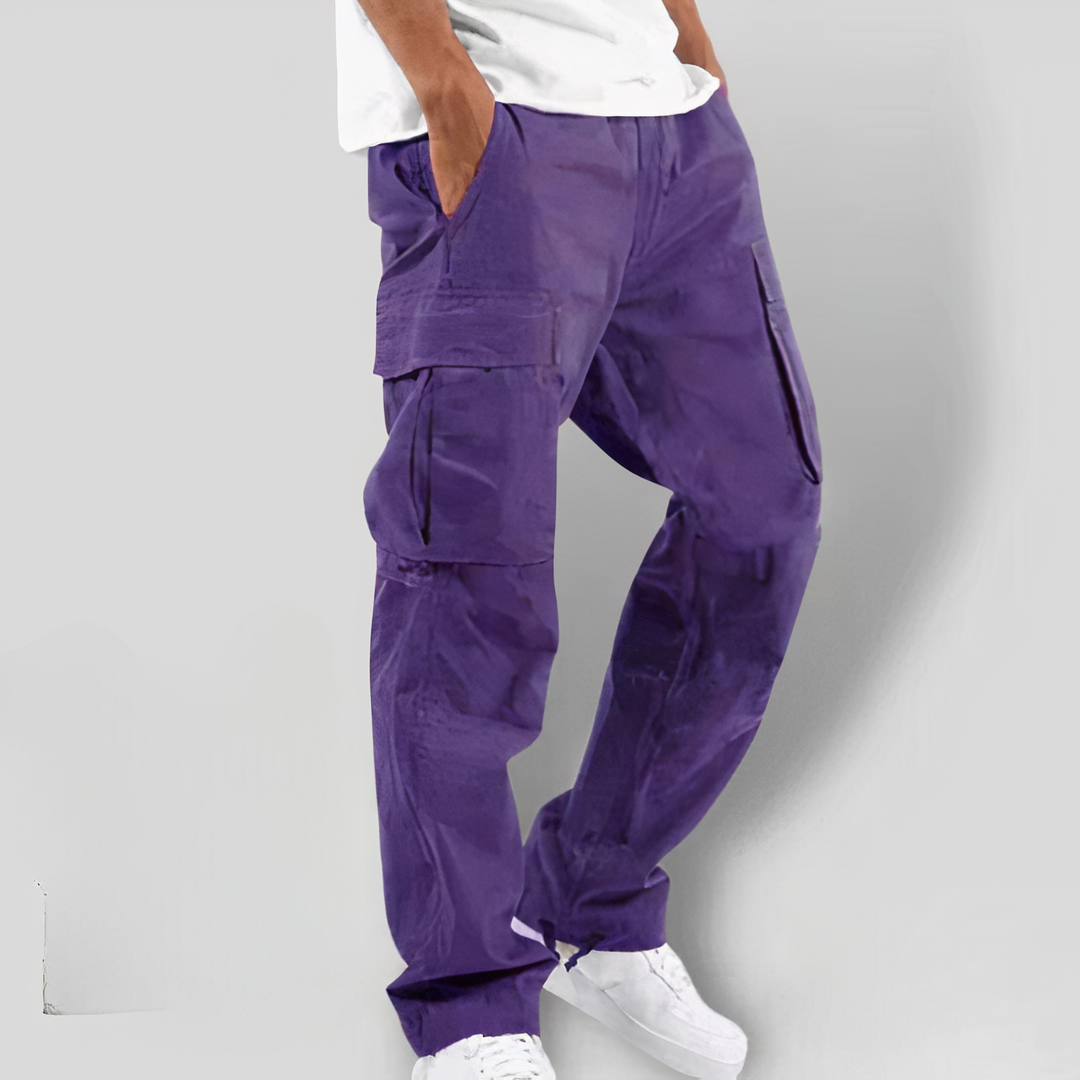 Cargohosen | Loose Fit | Taschen | Gerade Hosenbeine | Herrenhosen-Lila-XS-Chaps Herrenmode