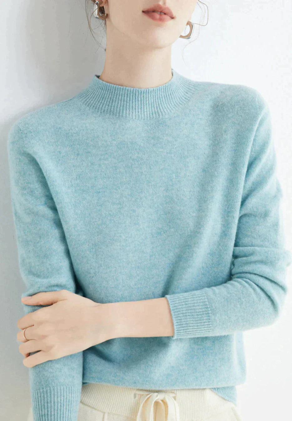 Damen Cashmere Pullover Langärmlig Gemütlich Beige