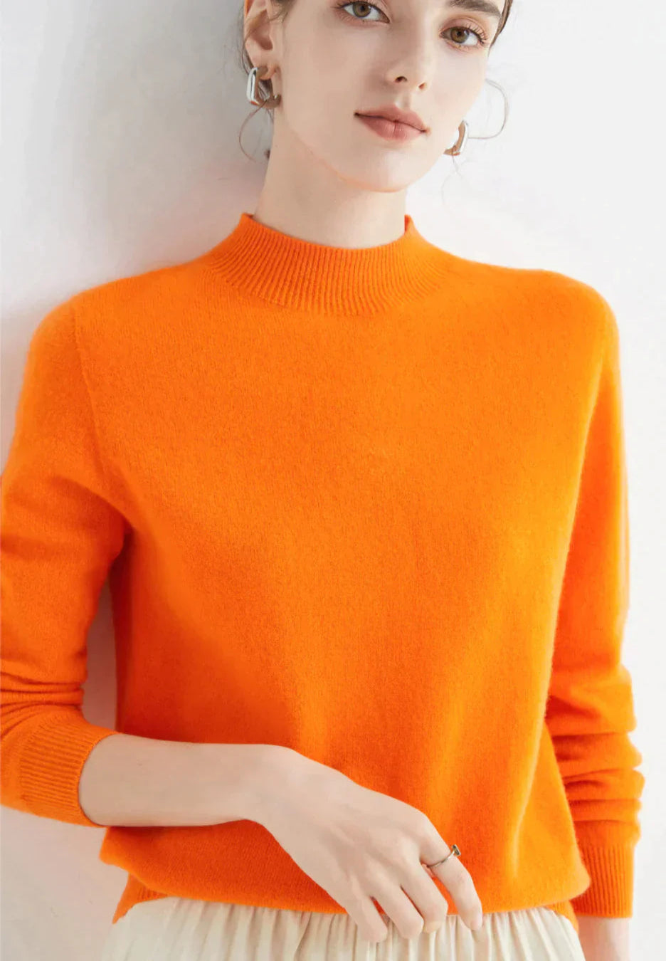 Damen Cashmere Pullover Langärmlig Gemütlich Beige - Norvielle