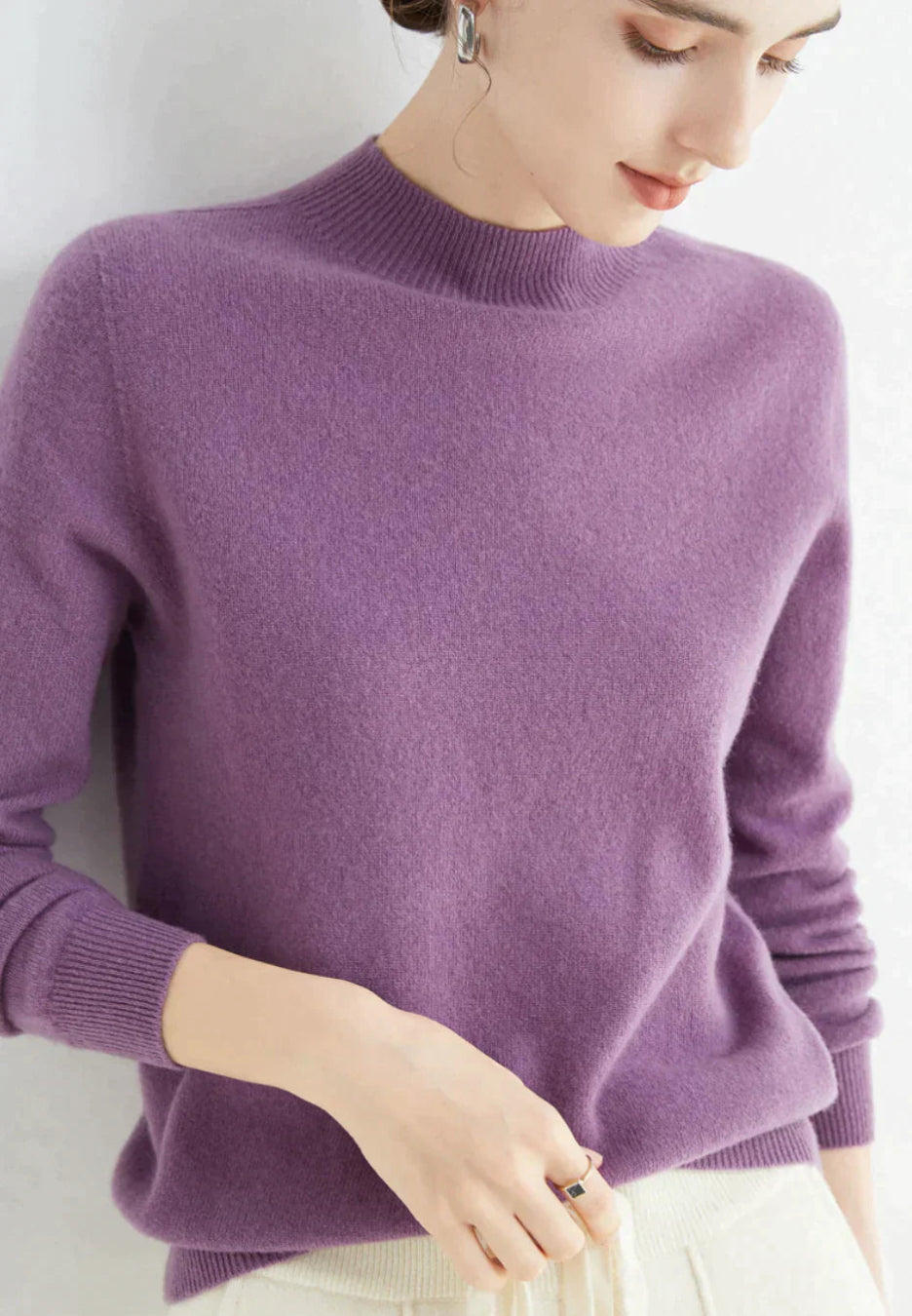 Damen Cashmere Pullover Langärmlig Gemütlich Beige