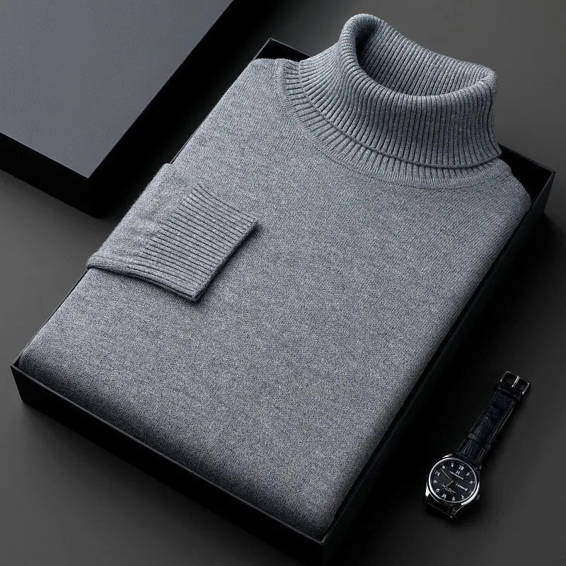 Herren Kaschmirpullover Rollkragen Klassisch Beige