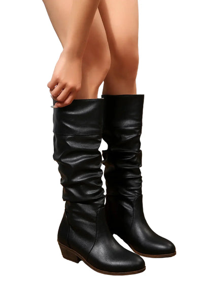 Damen Stiefel Blockabsatz Kunstleder