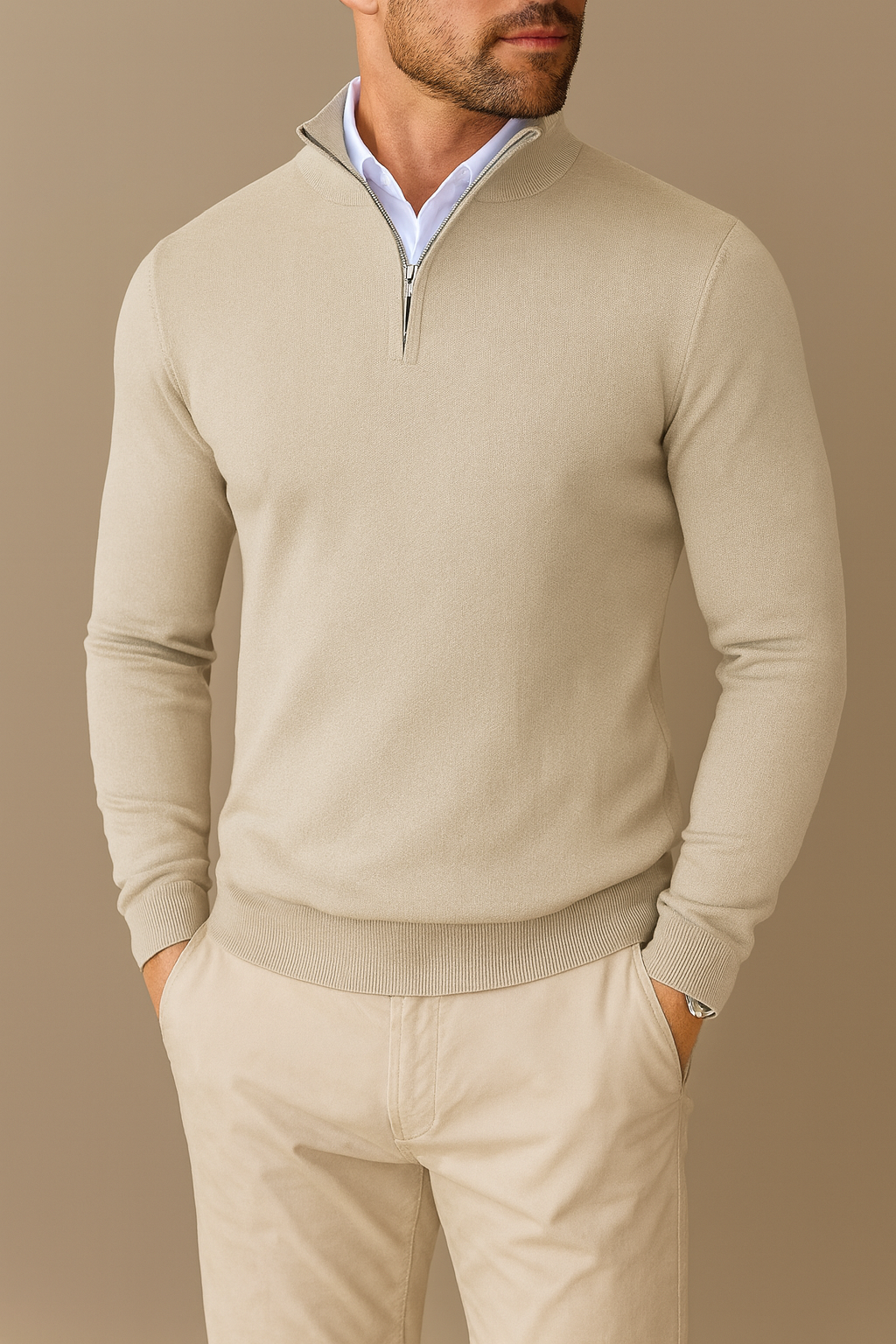 Herren Pullover Viertel-Reißverschluss Komfortabel Grau