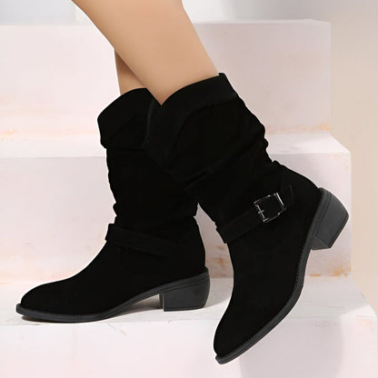 Damen Freizeitstiefel Runde Spitze Flacher Absatz