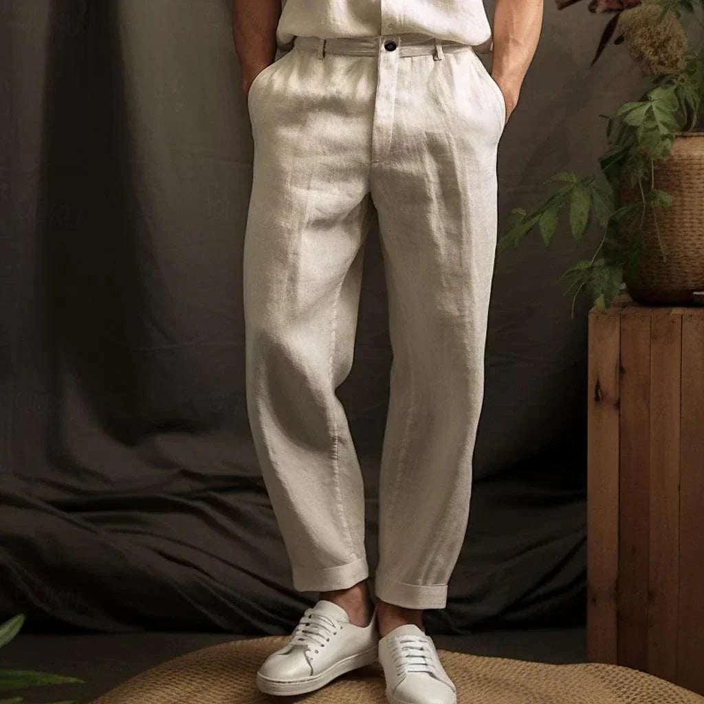 Herren Leinenhose Beige Atmungsaktiv Sommerhose Business Casual - Norvielle