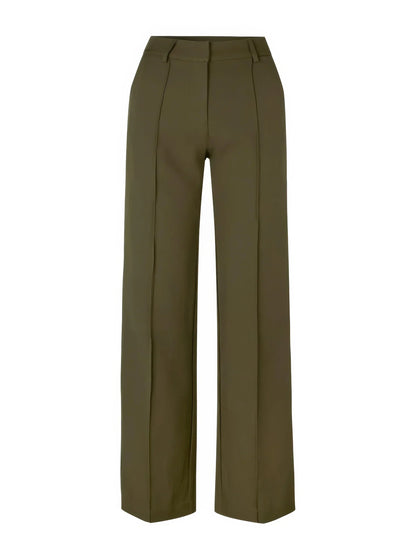 Olivgrüne Stoffhose mit weitem Bein – lässig und elegant