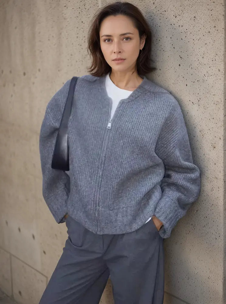 Damen Strickjacke Langarm Reißverschluss - Norvielle