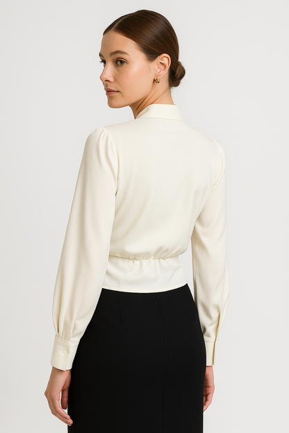 Elegante Damen Bluse V-Ausschnitt Langarm