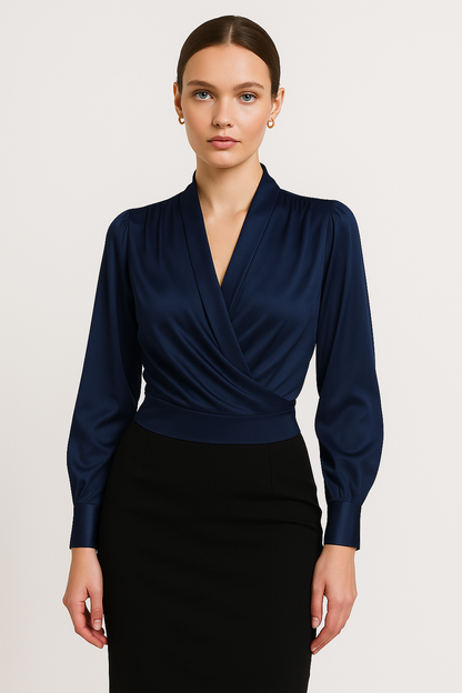 Elegante Damen Bluse V-Ausschnitt Langarm