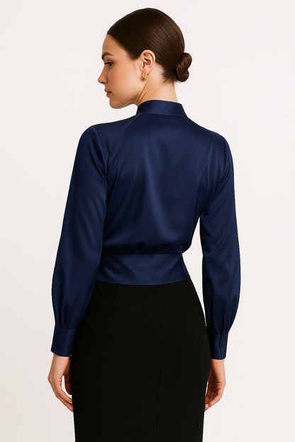 Elegante Damen Bluse V-Ausschnitt Langarm