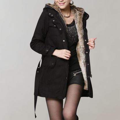 Damen Winterparka Kapuze Warmes Fellfutter