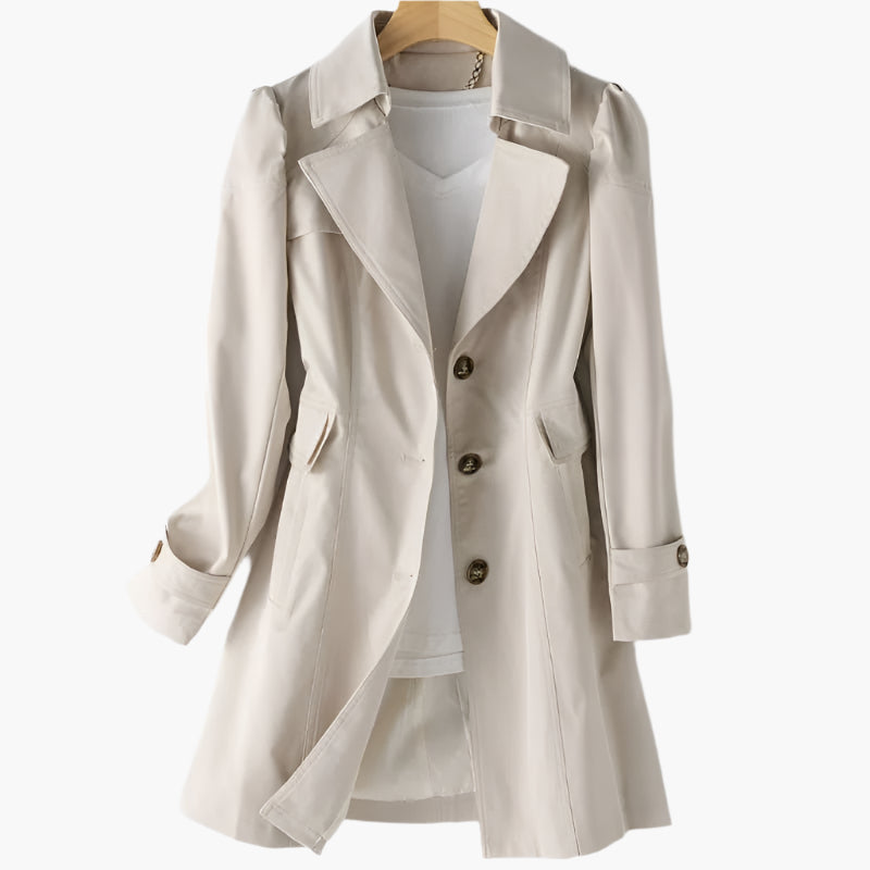 Damen Klassischer Langer Trenchcoat mit Knöpfen Schwarz - Norvielle