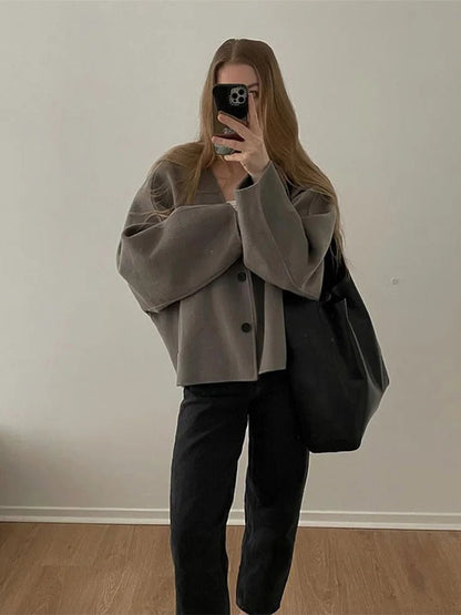 Damen Übergangsjacke Weicher Stoff Oversized Beige