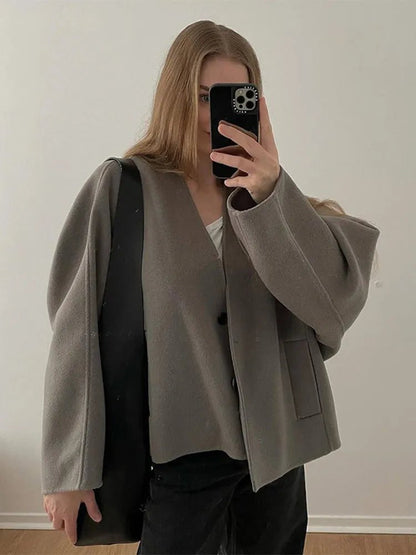 Damen Übergangsjacke Weicher Stoff Oversized Beige