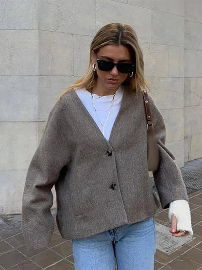 Damen Übergangsjacke Weicher Stoff Oversized Beige