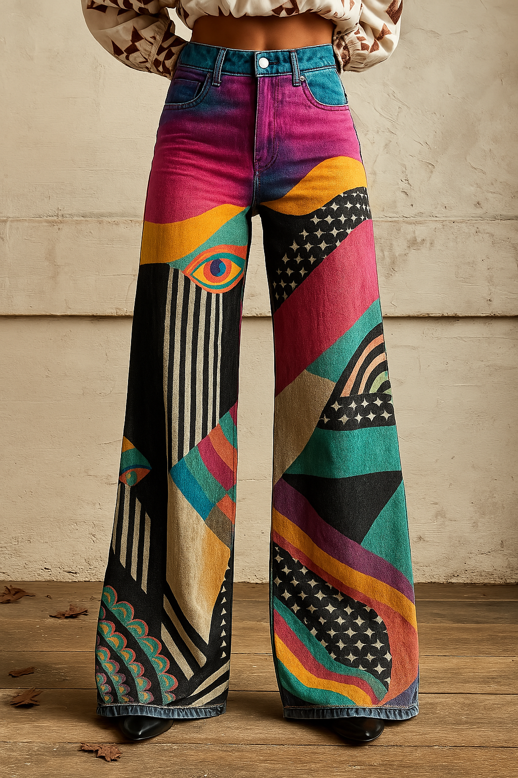 Damen Weite-Hosen mit Grafik Stoff Schwarz - Norvielle