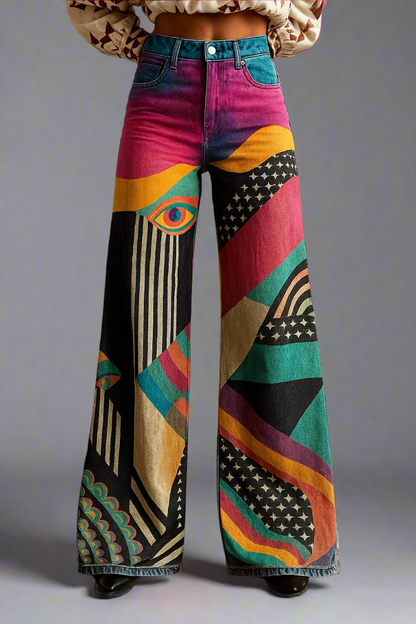 Damen Weite-Hosen mit Grafik Stoff