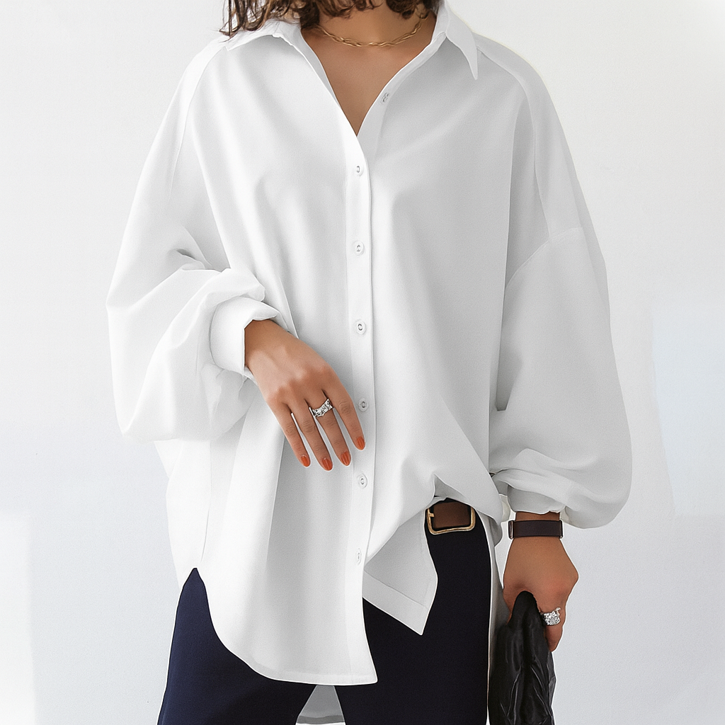 Damen Bluse Locker Geschnitten Weiß - Norvielle