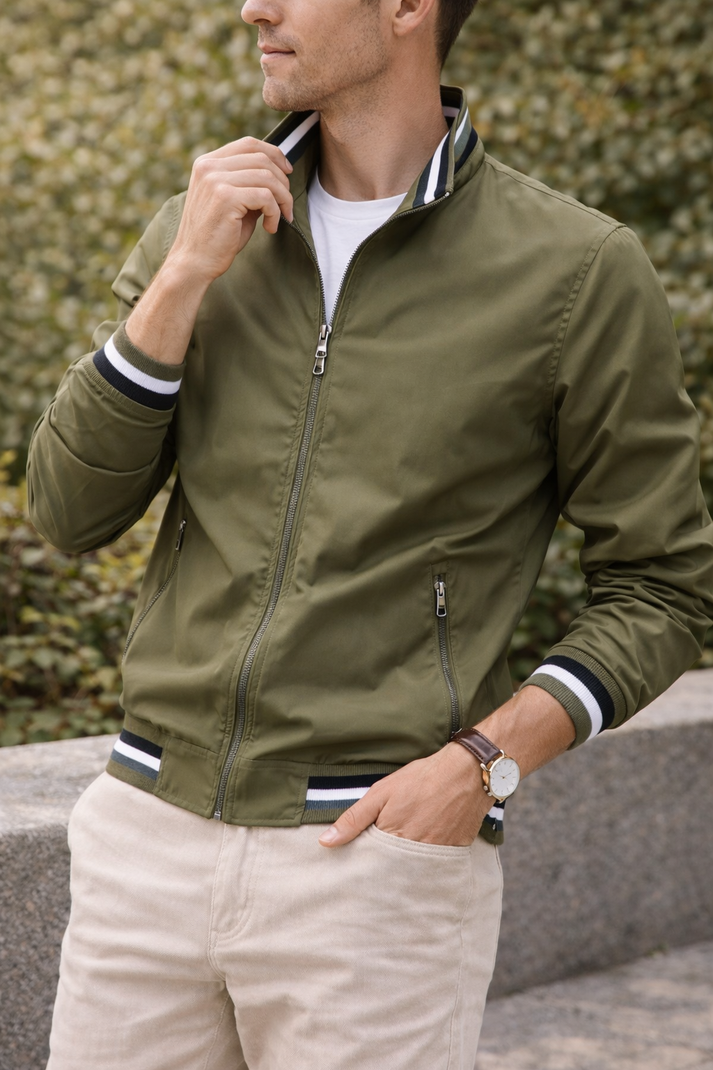 Herren Leichte Jacke Reißverschluss Stehkragen