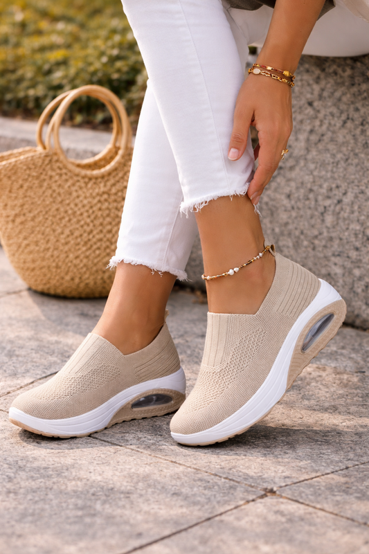 Damen Slip-On Schuhe Atmungsaktives Strick Leicht Beige - Norvielle