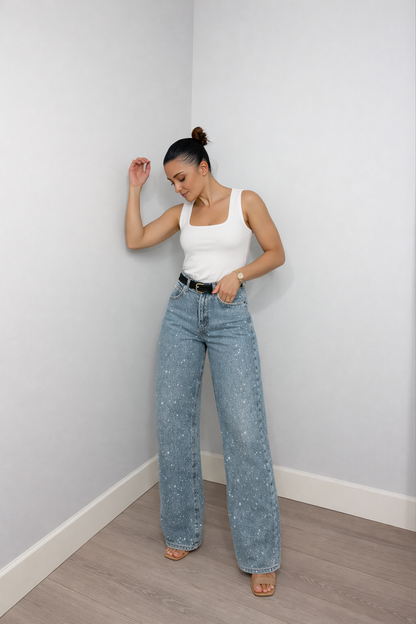 Damen Hochtaillen-Jeans Gerade Schnitt Schwarz - Norvielle
