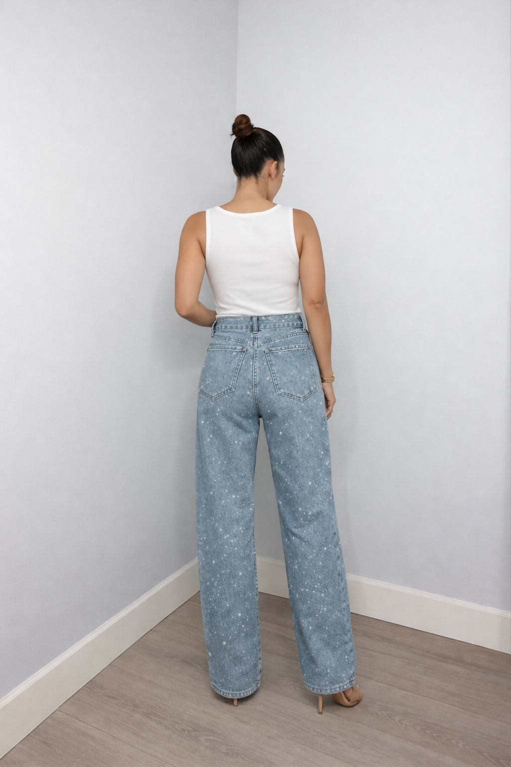 Damen Hochtaillen-Jeans Gerade Schnitt