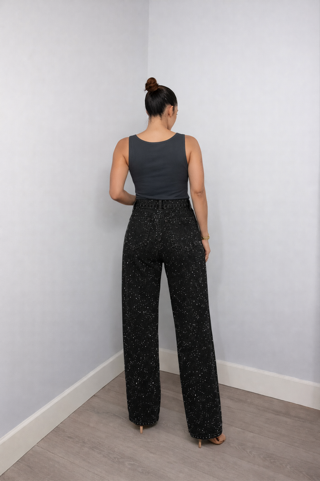Damen Hochgeschnittene Hose Glitzerakzente