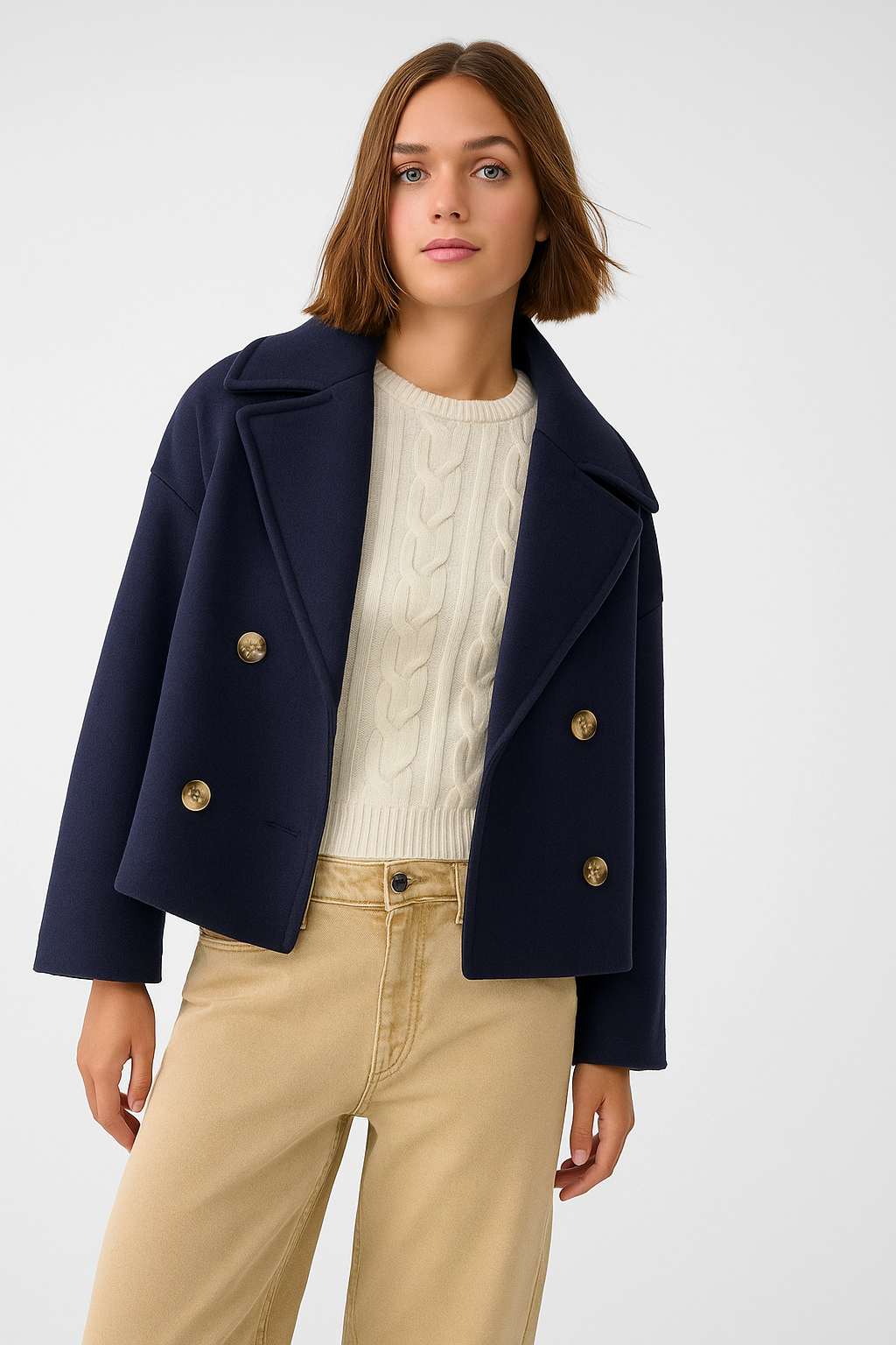 Damen Kurzmantel Doppelknopfleiste Elegantes Design
