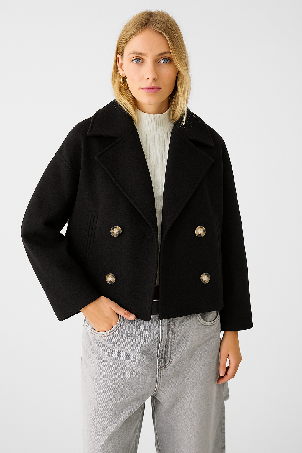 Damen Kurzmantel Doppelknopfleiste Elegantes Design