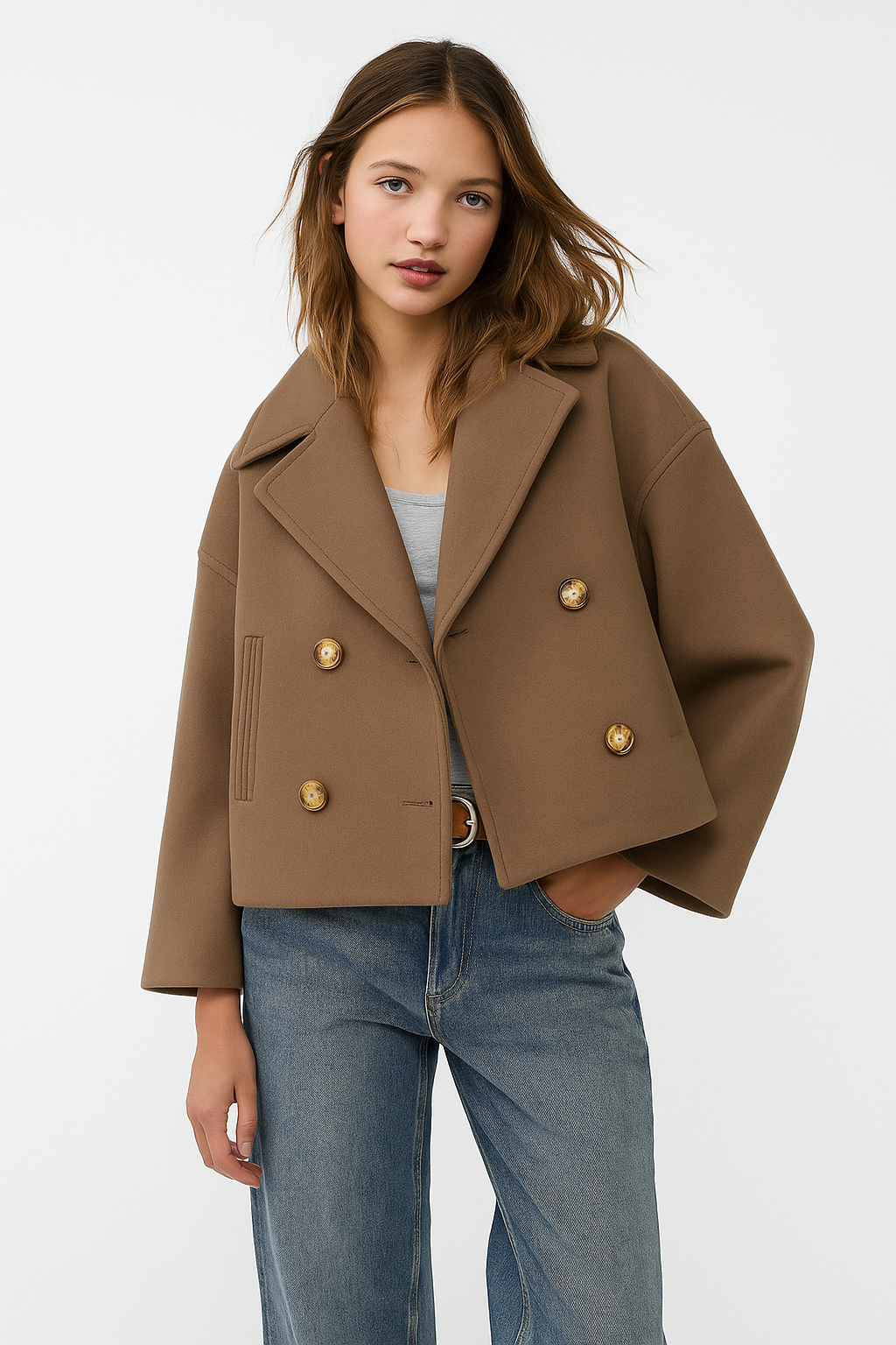 Damen Kurzmantel Doppelknopfleiste Elegantes Design