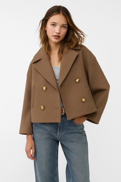 Damen Kurzmantel Doppelknopfleiste Elegantes Design