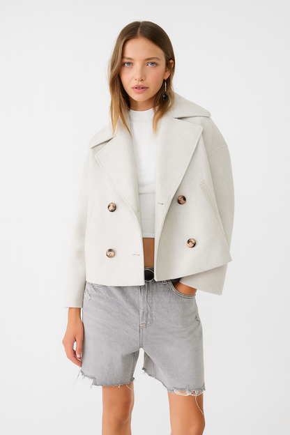 Damen Kurzmantel Doppelknopfleiste Elegantes Design