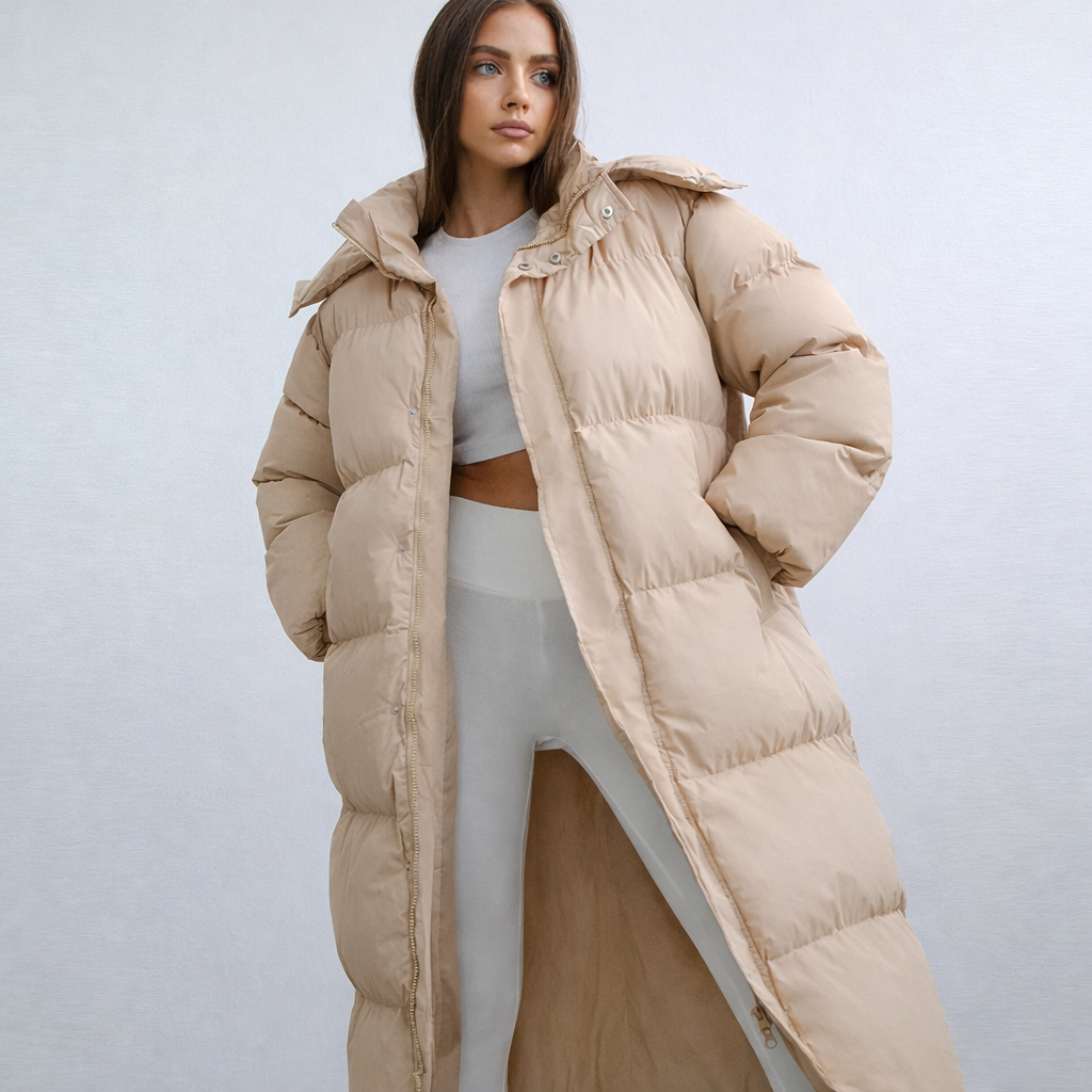 Damen Winterjacke Lange Ausführung Mit Kapuze Schwarz - Norvielle