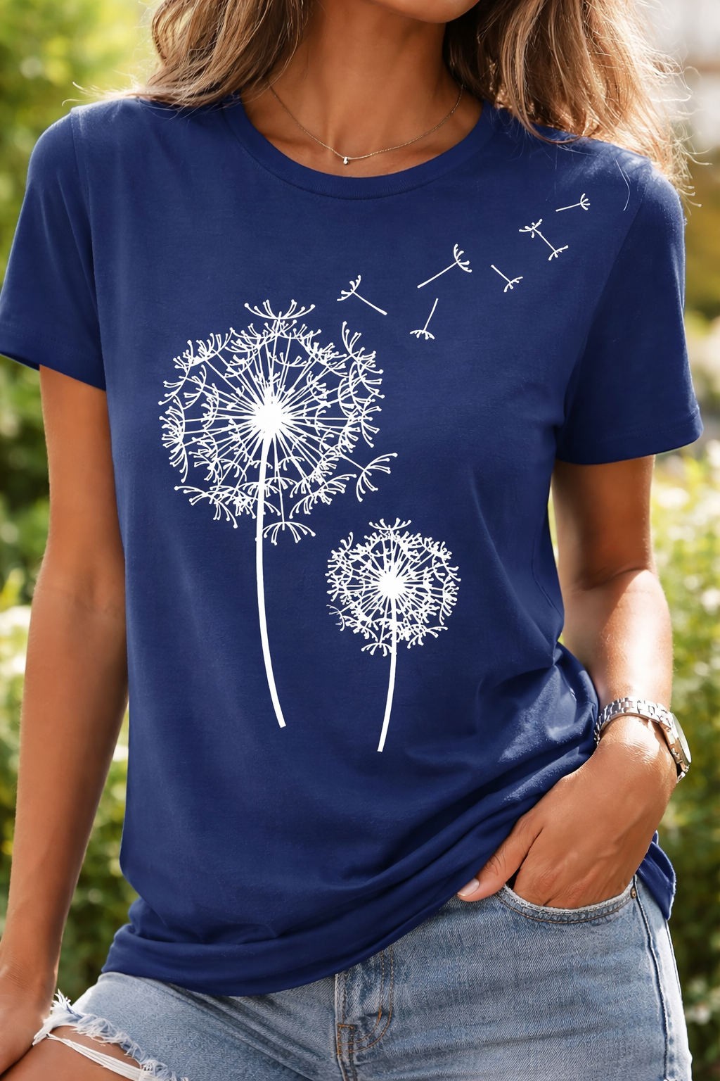 Damen T-Shirt Pusteblumen-Print Kurzarm