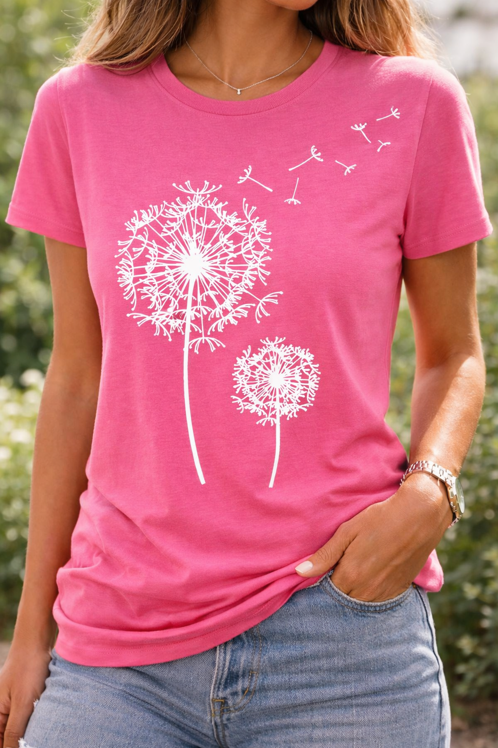 Damen T-Shirt Pusteblumen-Print Kurzarm