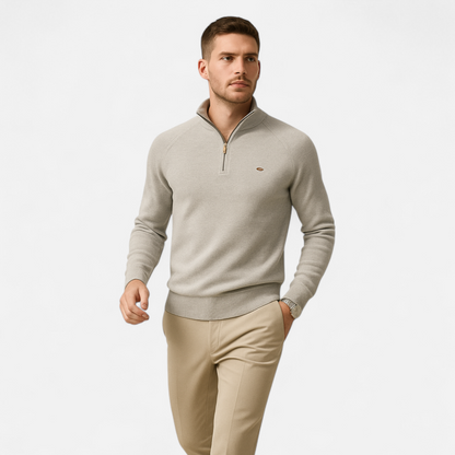 Herren Strickpullover Stehkragen Reißverschluss Baumwolle