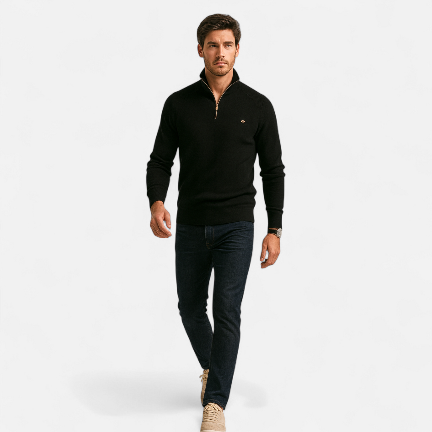 Herren Strickpullover Stehkragen Reißverschluss Baumwolle