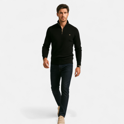Herren Strickpullover Stehkragen Reißverschluss Baumwolle