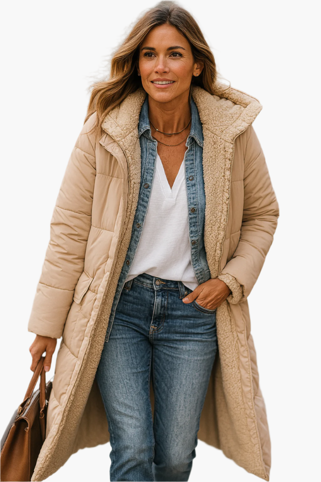 Damen Warme Kapuzenpufferjacke Lang
