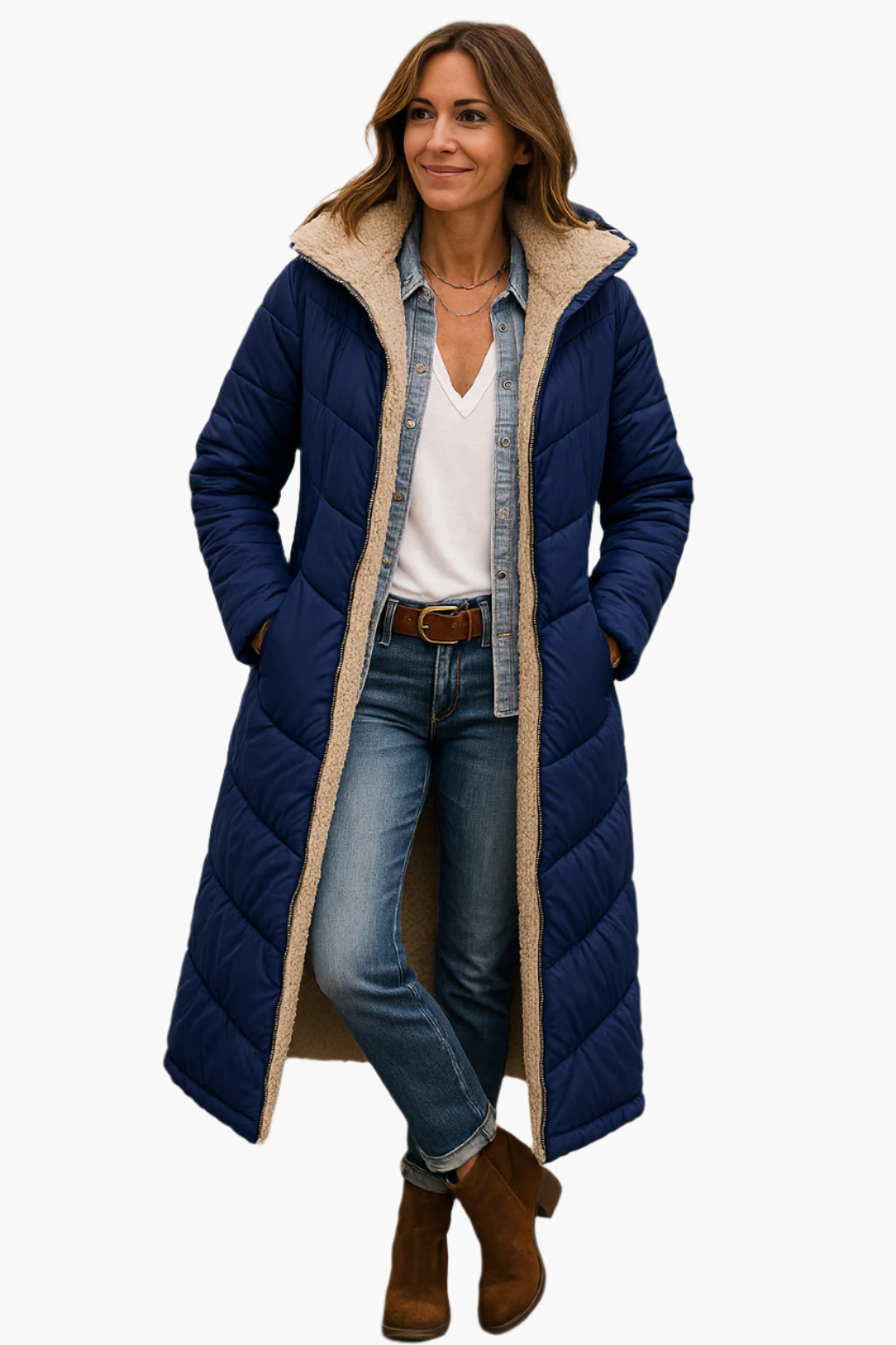 Damen Warme Kapuzenpufferjacke Lang