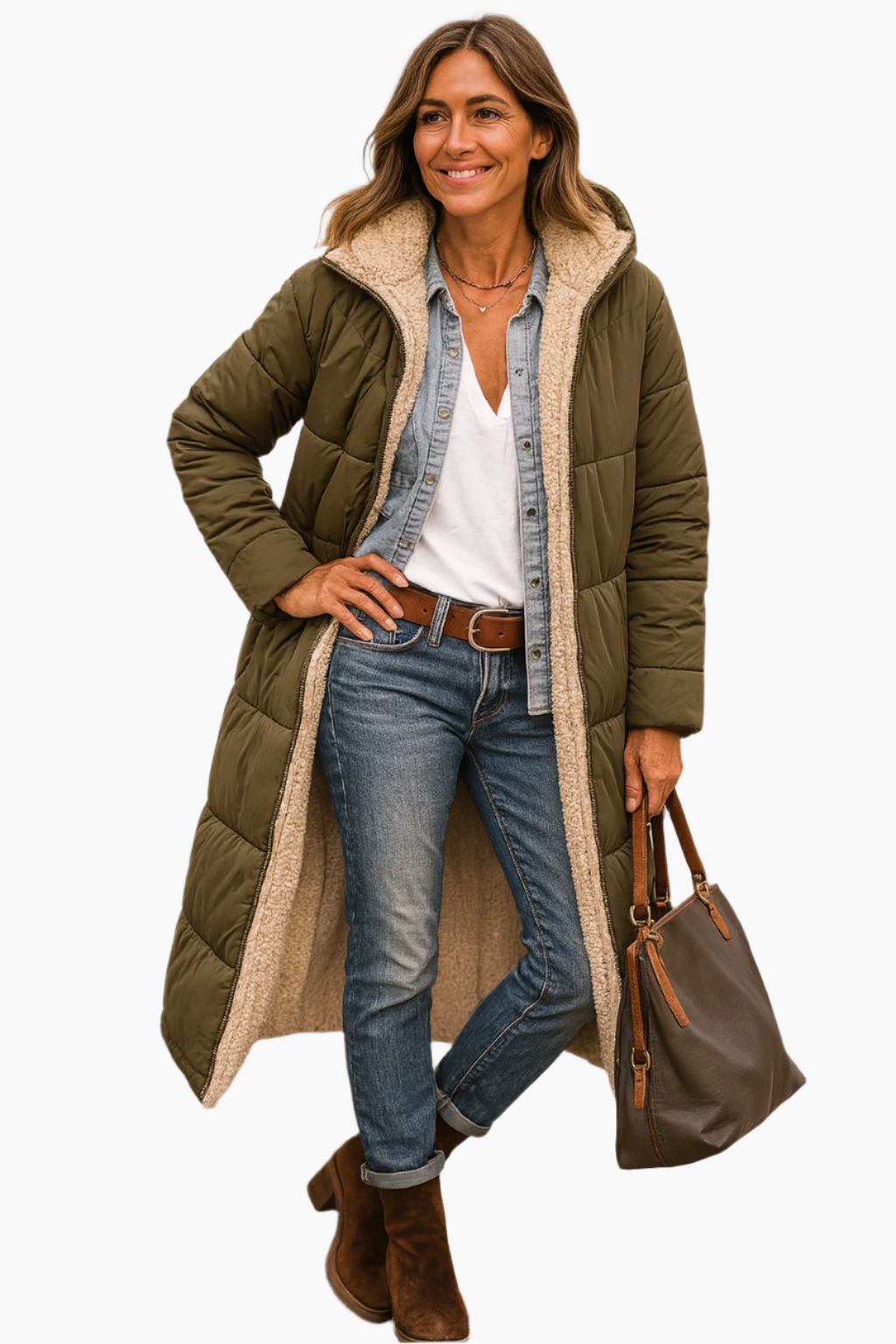 Damen Warme Kapuzenpufferjacke Lang